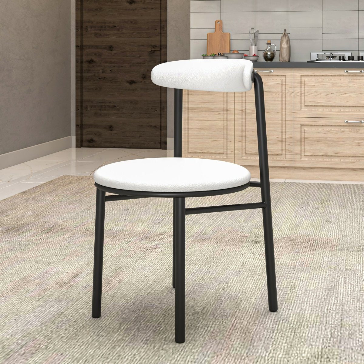 Lume Modern Dining Chair Upholstered in Polyester with Metal Legs White Dining Chair Leisuremod
