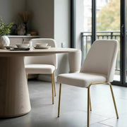 Lumen Modern Upholstered Dining Chair with Gold Steel Legs, Ergonomic Accent Chair White Boucle Dining Chair LeisureMod