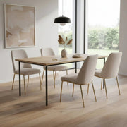 Lumen Modern Upholstered Dining Chair with Gold Steel Legs, Ergonomic Accent Chair White Linen Dining Chair LeisureMod