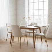Lumen Modern Upholstered Dining Chair with Gold Steel Legs, Ergonomic Accent Chair White Boucle Dining Chair LeisureMod