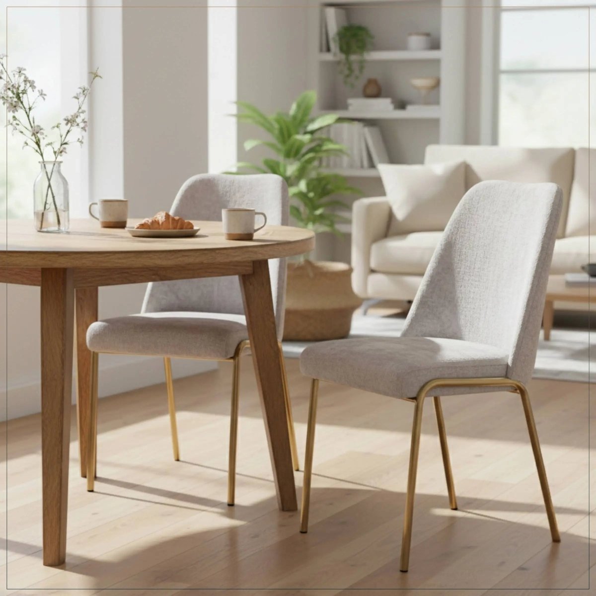 Lumen Modern Upholstered Dining Chair with Gold Steel Legs, Ergonomic Accent Chair Grey Boucle Dining Chair LeisureMod
