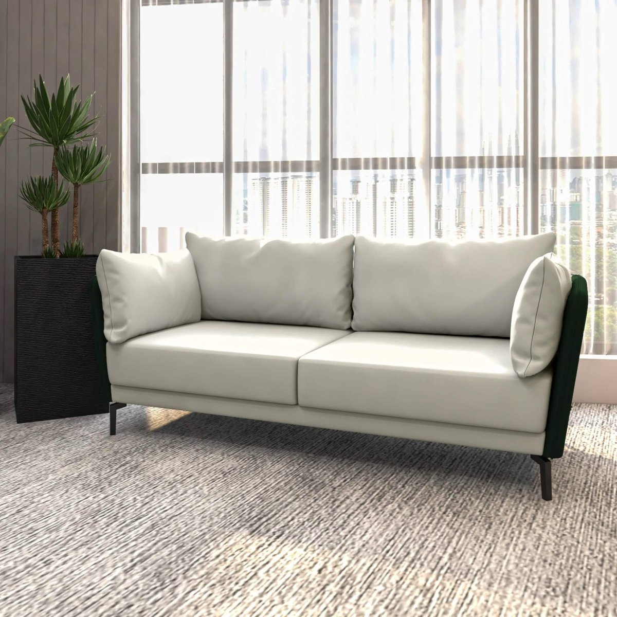 Luxify 3-Seater Leather Sofa with Stainless Steel Legs and Removable Cushions Green Sofa Leisuremod