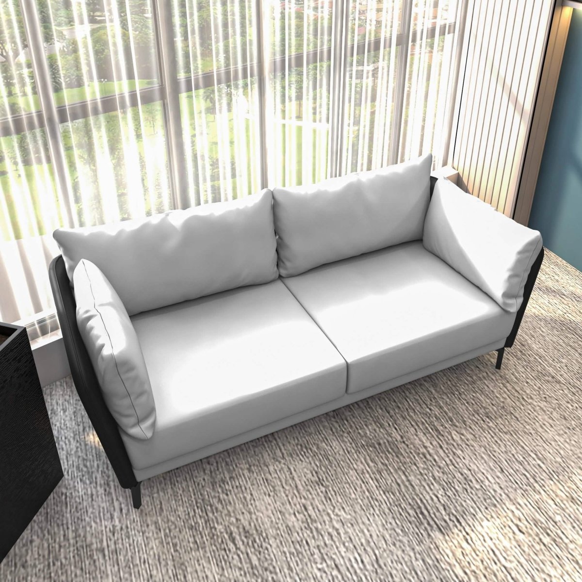 Luxify 3-Seater Leather Sofa with Stainless Steel Legs and Removable Cushions Black Grey Sofa Leisuremod