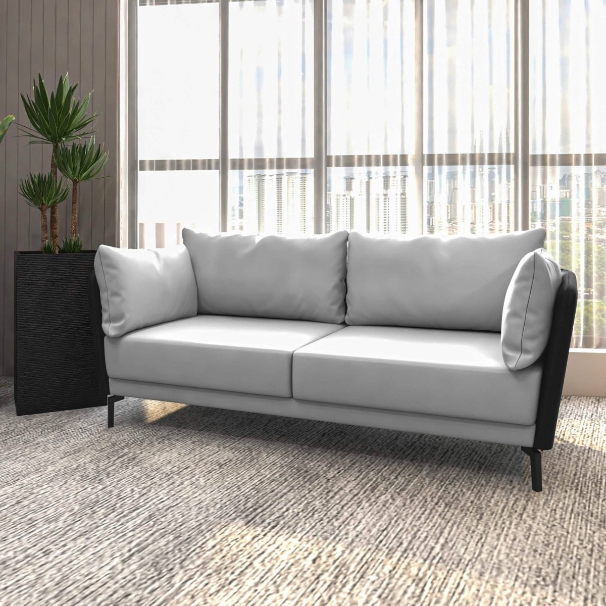 Luxify 3-Seater Leather Sofa with Stainless Steel Legs and Removable Cushions Black Grey Sofa Leisuremod