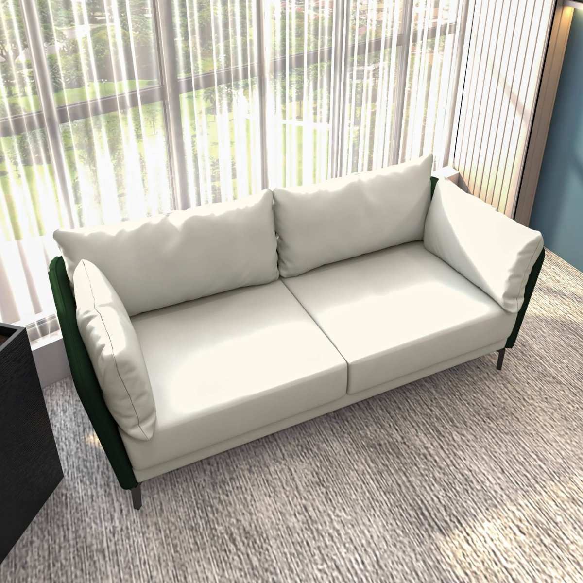 Luxify 3-Seater Leather Sofa with Stainless Steel Legs and Removable Cushions Green Sofa Leisuremod