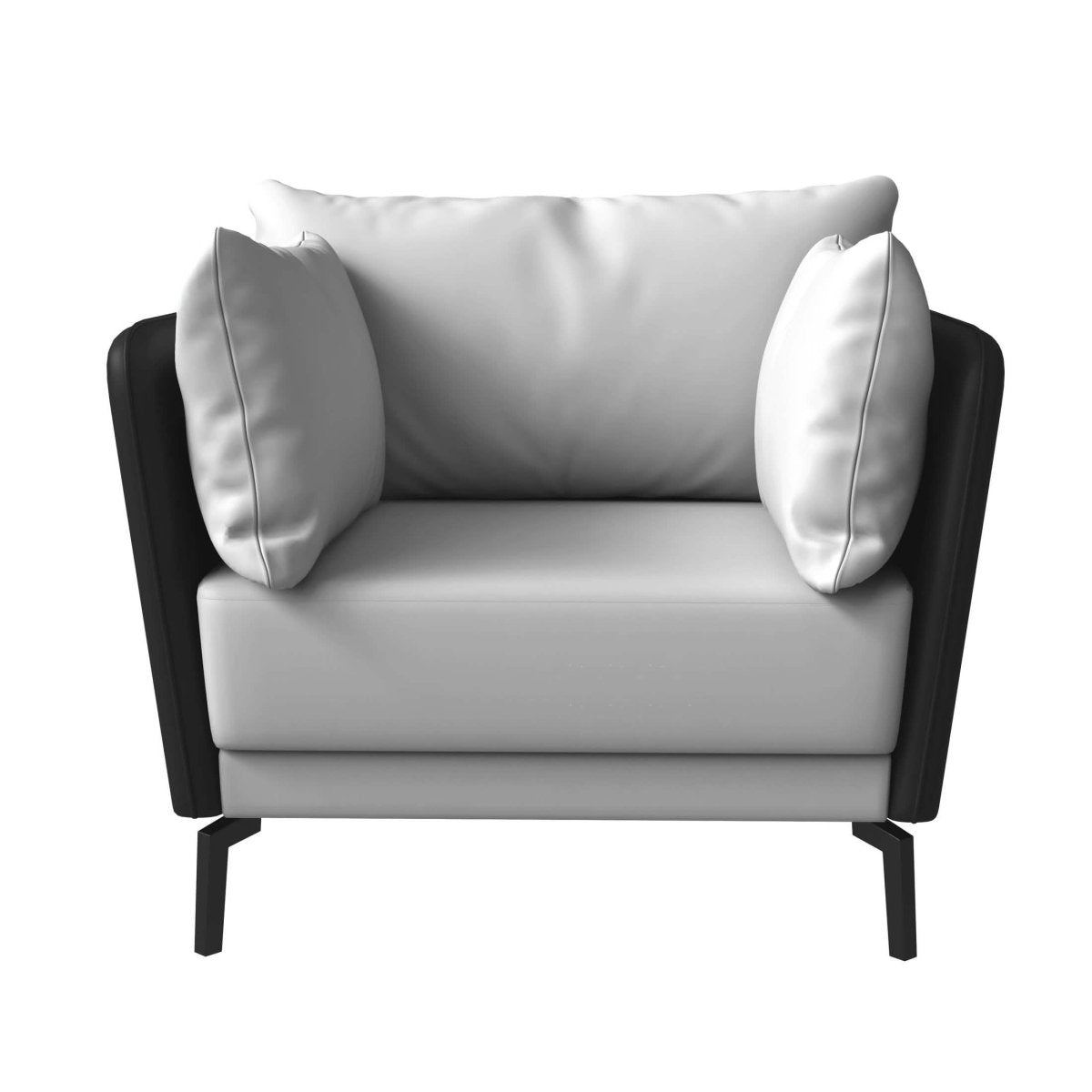 Luxify Single-Seater Leather Sofa Accent Armchair with Stainless Steel Legs and Removable Cushions Black Grey Sofa Leisuremod