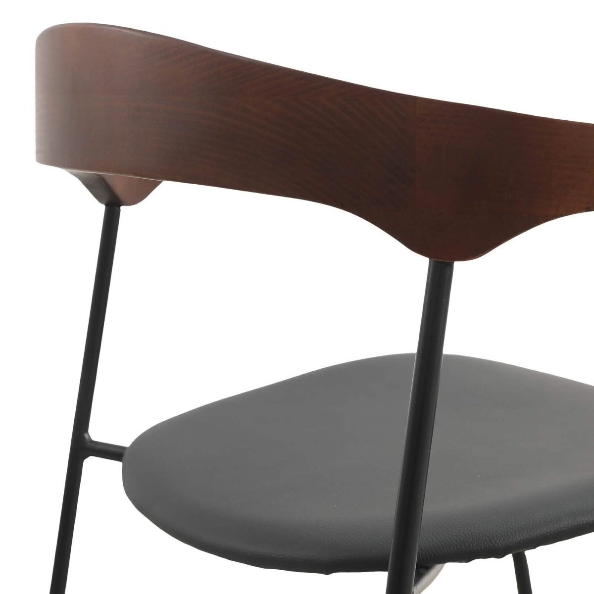 Lyra Leather Dining Chair with a Beech Wood Curved Back and Iron Legs Black Walnut Black Dining Chair Leisuremod
