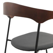 Lyra Leather Dining Chair with a Beech Wood Curved Back and Iron Legs Black Walnut Black Dining Chair Leisuremod