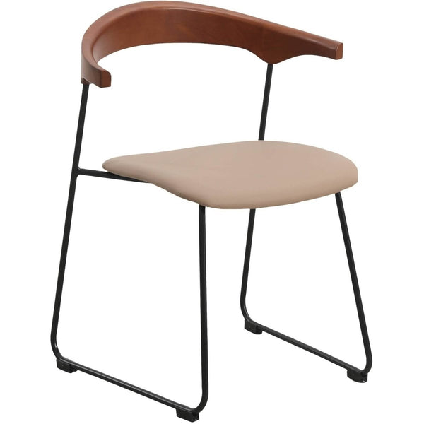 Lyra Leather Dining Chair with a Beech Wood Curved Back and Iron Legs Dark Wood Taupe Dining Chair Leisuremod