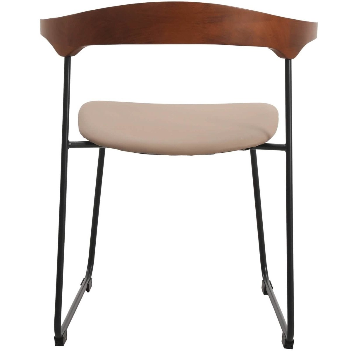 Lyra Leather Dining Chair with a Beech Wood Curved Back and Iron Legs Dark Wood Taupe Dining Chair Leisuremod