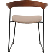Lyra Leather Dining Chair with a Beech Wood Curved Back and Iron Legs Dark Wood Taupe Dining Chair Leisuremod