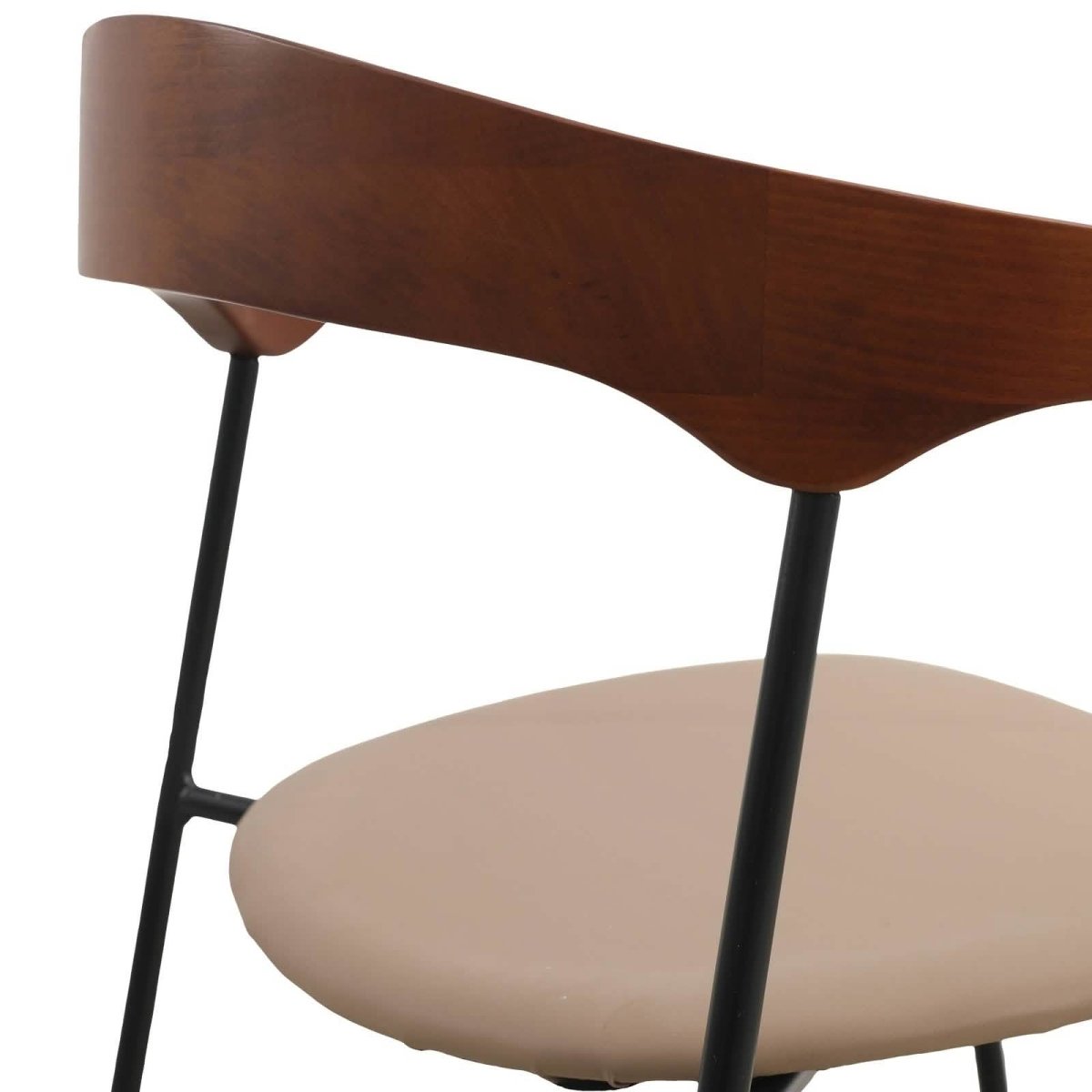 Lyra Leather Dining Chair with a Beech Wood Curved Back and Iron Legs Dark Wood Taupe Dining Chair Leisuremod