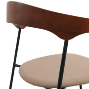 Lyra Leather Dining Chair with a Beech Wood Curved Back and Iron Legs Dark Wood Taupe Dining Chair Leisuremod