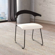 Lyra Leather Dining Chair with a Beech Wood Curved Back and Iron Legs Black White Dining Chair Leisuremod