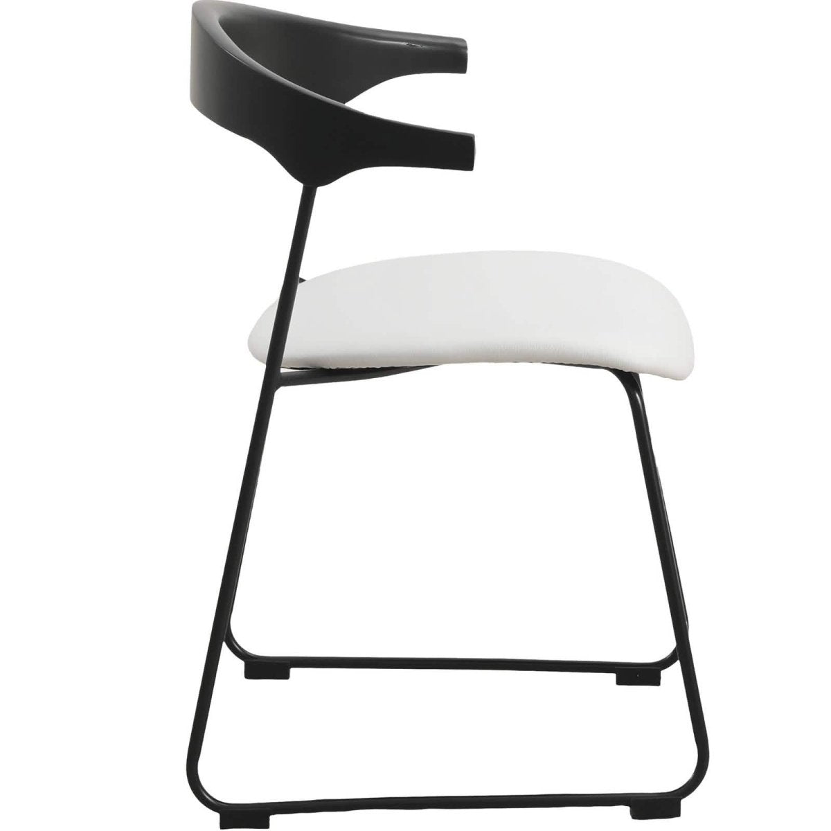 Lyra Leather Dining Chair with a Beech Wood Curved Back and Iron Legs Black White Dining Chair Leisuremod