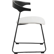 Lyra Leather Dining Chair with a Beech Wood Curved Back and Iron Legs Black White Dining Chair Leisuremod