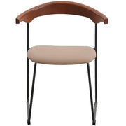 Lyra Leather Dining Chair with a Beech Wood Curved Back and Iron Legs Dark Wood Taupe Dining Chair Leisuremod