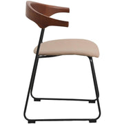 Lyra Leather Dining Chair with a Beech Wood Curved Back and Iron Legs Dark Wood Taupe Dining Chair Leisuremod