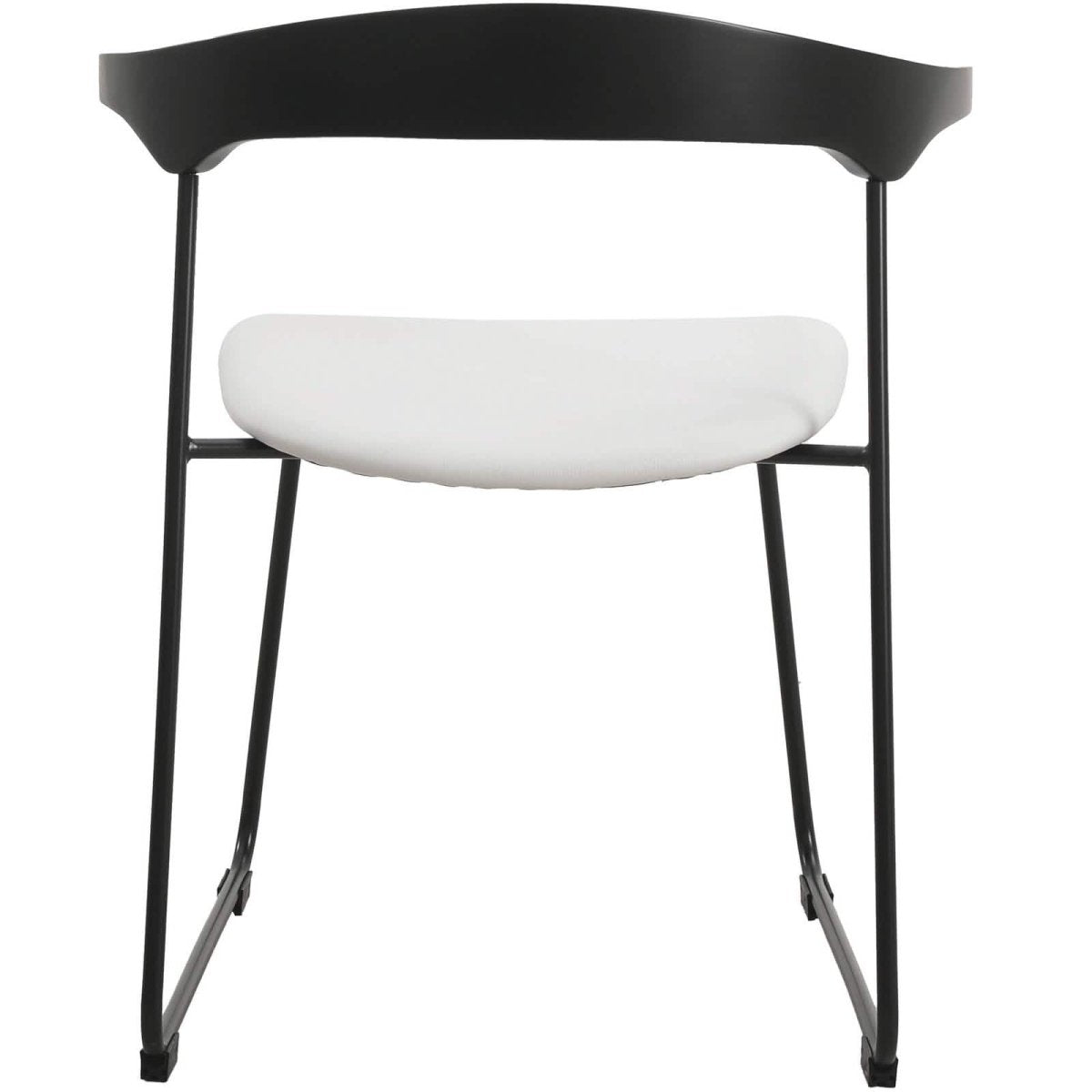 Lyra Leather Dining Chair with a Beech Wood Curved Back and Iron Legs Black White Dining Chair Leisuremod