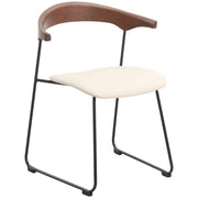 Lyra Leather Dining Chair with a Beech Wood Curved Back and Iron Legs Walnut Taupe Dining Chair Leisuremod