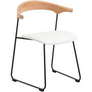 Lyra Leather Dining Chair with a Beech Wood Curved Back and Iron Legs Natural Wood White Dining Chair Leisuremod