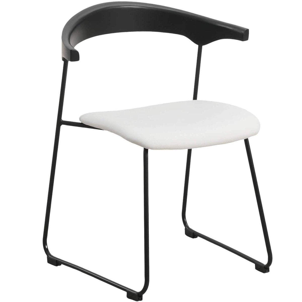 Lyra Leather Dining Chair with a Beech Wood Curved Back and Iron Legs Black White Dining Chair Leisuremod