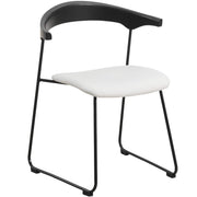 Lyra Leather Dining Chair with a Beech Wood Curved Back and Iron Legs Black White Dining Chair Leisuremod