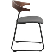 Lyra Leather Dining Chair with a Beech Wood Curved Back and Iron Legs Black Walnut Black Dining Chair Leisuremod