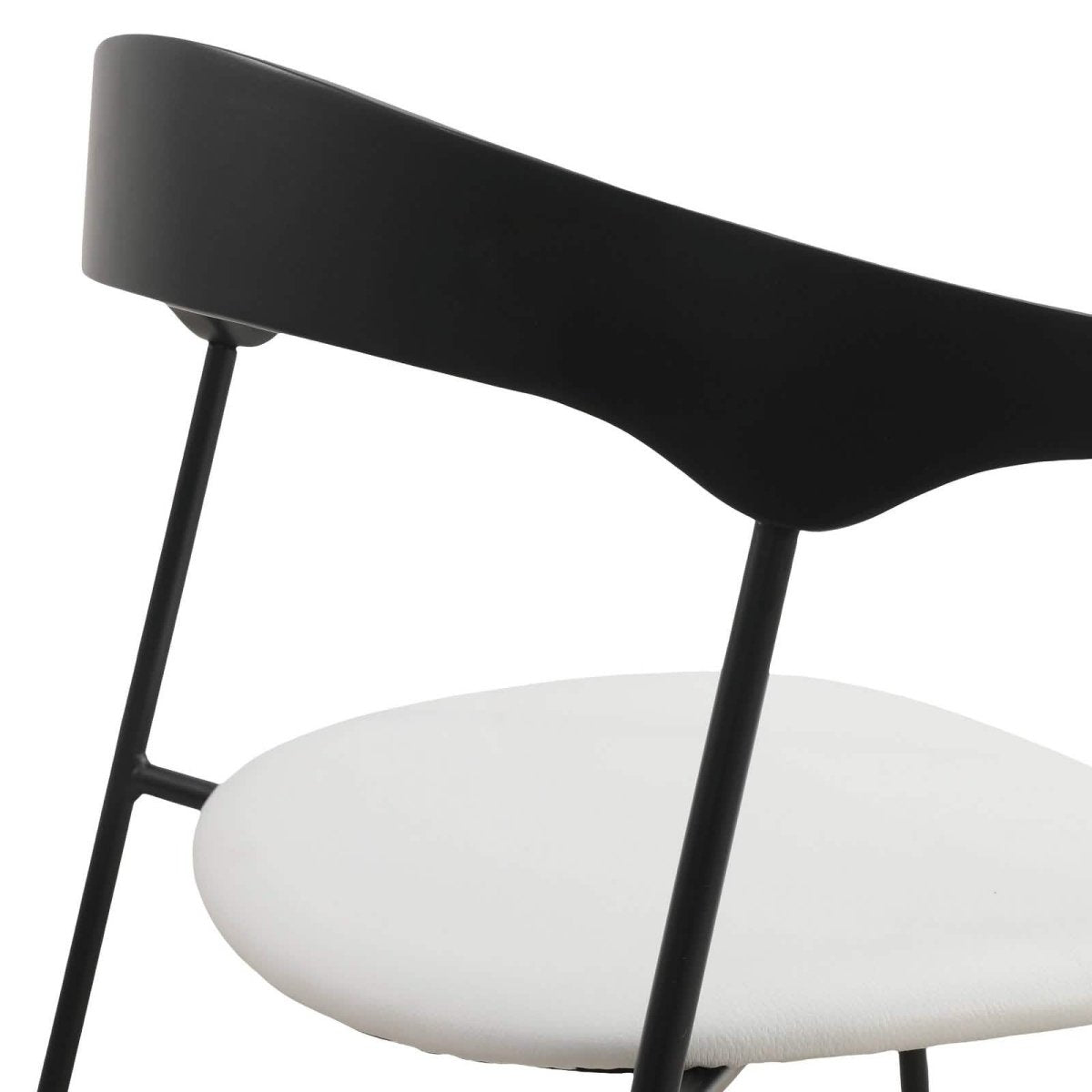 Lyra Leather Dining Chair with a Beech Wood Curved Back and Iron Legs Black White Dining Chair Leisuremod