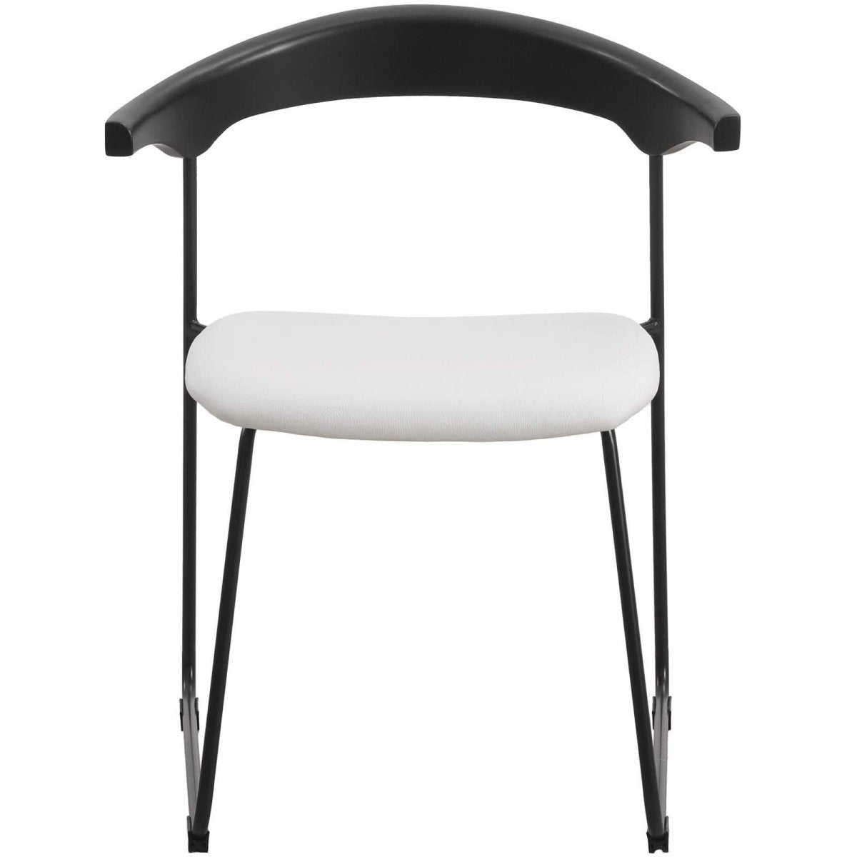Lyra Leather Dining Chair with a Beech Wood Curved Back and Iron Legs Black White Dining Chair Leisuremod