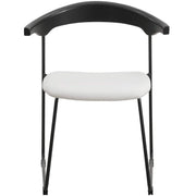 Lyra Leather Dining Chair with a Beech Wood Curved Back and Iron Legs Black White Dining Chair Leisuremod