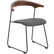 Lyra Leather Dining Chair with a Beech Wood Curved Back and Iron Legs Black Walnut Black Dining Chair Leisuremod