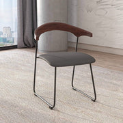 Lyra Leather Dining Chair with a Beech Wood Curved Back and Iron Legs Black Walnut Black Dining Chair Leisuremod