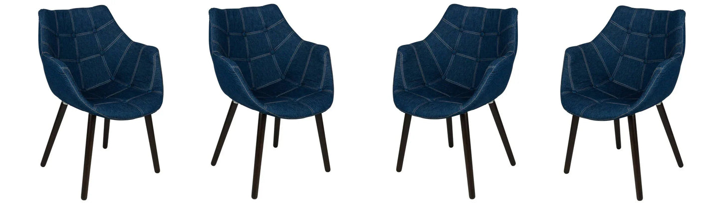 Milburn Tufted Denim Lounge Accent Chair, Set of 4 - Elax Furniture