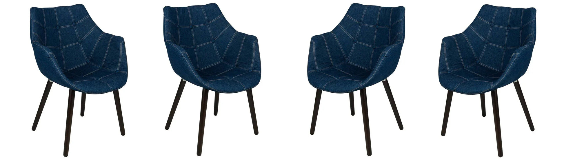 Milburn Tufted Denim Lounge Accent Chair, Set of 4 - Elax Furniture