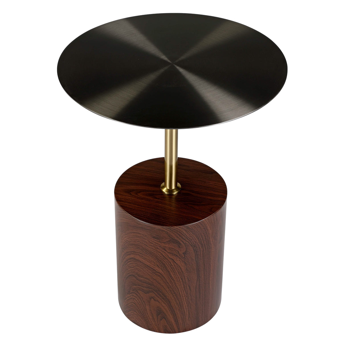 Malta Round Side Table Modern Accent End Table with Stainless Steel Pedestal Base Brown Side Table LeisureMod