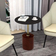 Malta Round Side Table Modern Accent End Table with Stainless Steel Pedestal Base Brown Side Table LeisureMod