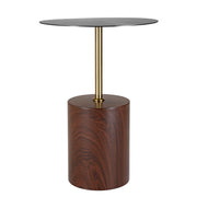 Malta Round Side Table Modern Accent End Table with Stainless Steel Pedestal Base Brown Side Table LeisureMod