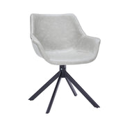 Markley Dining Chair Upholstered in Leather 360-Degree Swivel Armchair Light Grey Dining Chair Leisuremod