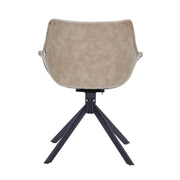 Markley Dining Chair Upholstered in Leather 360-Degree Swivel Armchair Taupe Dining Chair Leisuremod