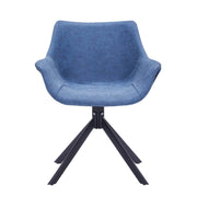Markley Dining Chair Upholstered in Leather 360-Degree Swivel Armchair Light Blue Dining Chair Leisuremod