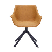 Markley Dining Chair Upholstered in Leather 360-Degree Swivel Armchair Light Brown Dining Chair Leisuremod