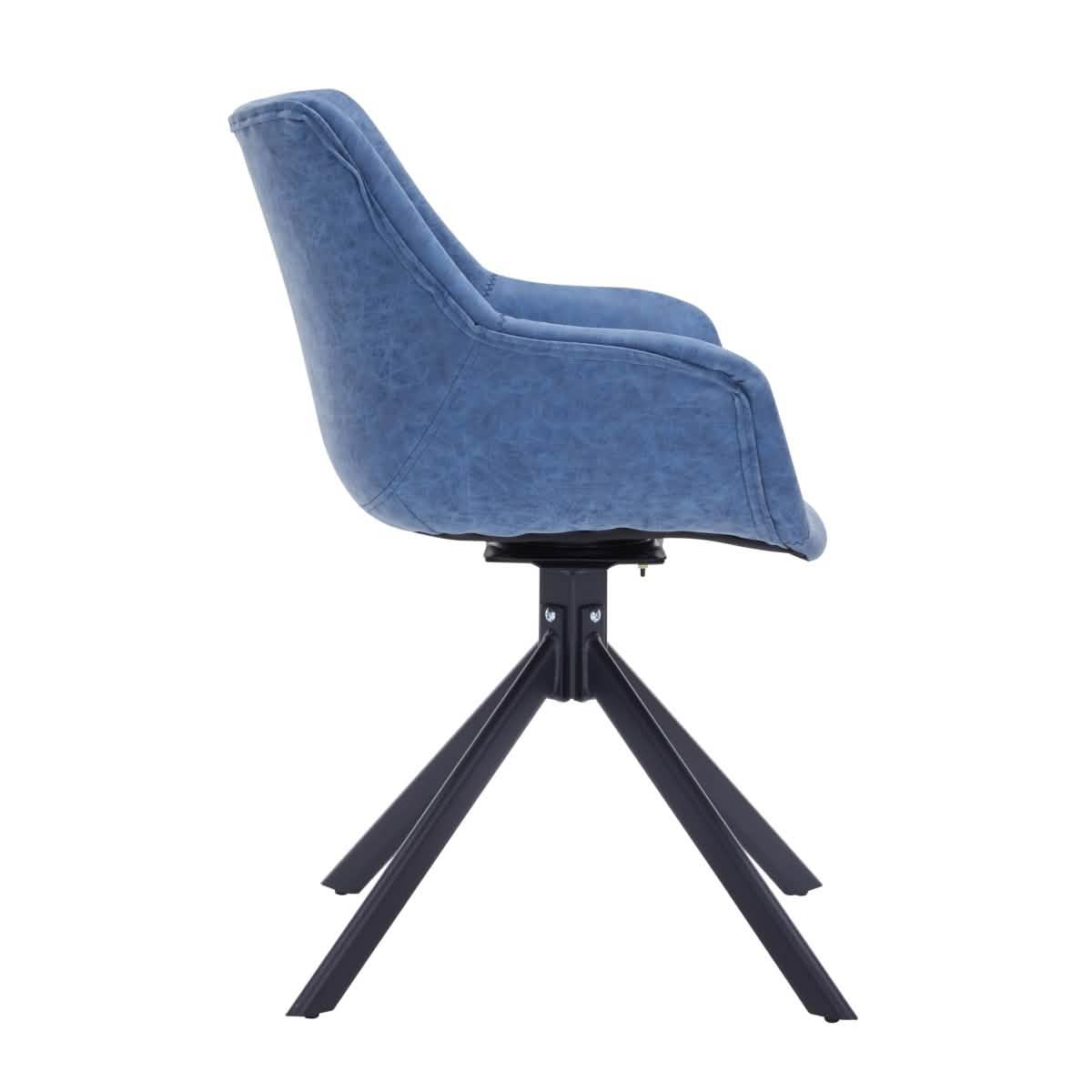 Markley Dining Chair Upholstered in Leather 360-Degree Swivel Armchair Light Blue Dining Chair Leisuremod