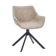 Markley Dining Chair Upholstered in Leather 360-Degree Swivel Armchair Taupe Dining Chair Leisuremod