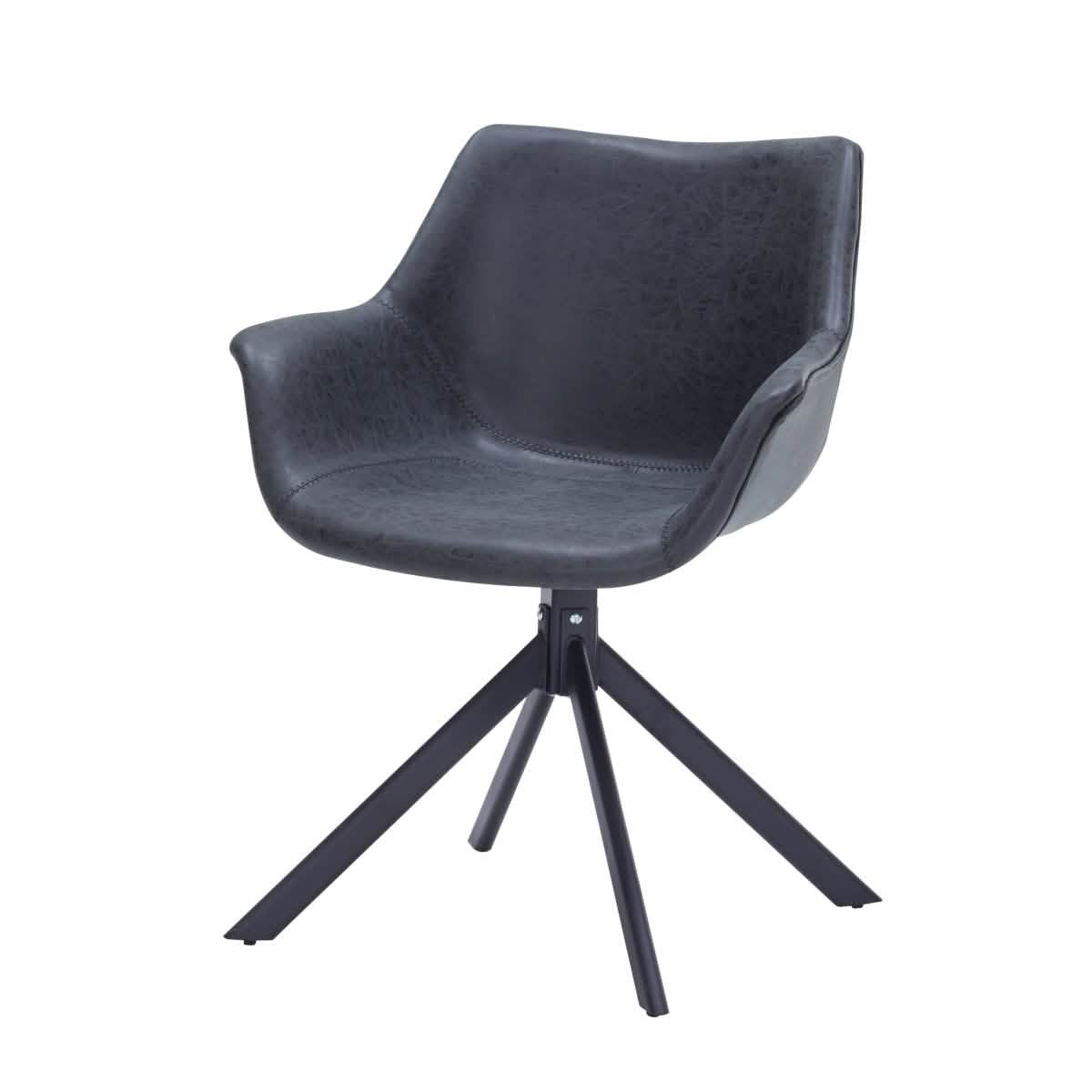 Markley Dining Chair Upholstered in Leather 360-Degree Swivel Armchair Black Dining Chair Leisuremod
