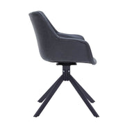 Markley Dining Chair Upholstered in Leather 360-Degree Swivel Armchair Black Dining Chair Leisuremod