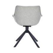 Markley Dining Chair Upholstered in Leather 360-Degree Swivel Armchair Light Grey Dining Chair Leisuremod