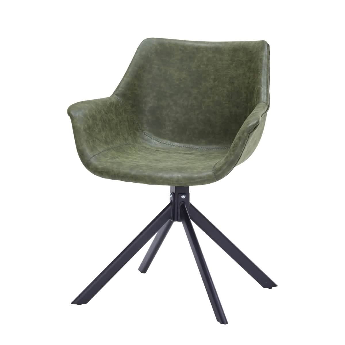 Markley Dining Chair Upholstered in Leather 360-Degree Swivel Armchair Green Dining Chair Leisuremod