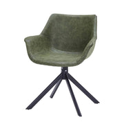 Markley Dining Chair Upholstered in Leather 360-Degree Swivel Armchair Green Dining Chair Leisuremod