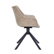 Markley Dining Chair Upholstered in Leather 360-Degree Swivel Armchair Taupe Dining Chair Leisuremod